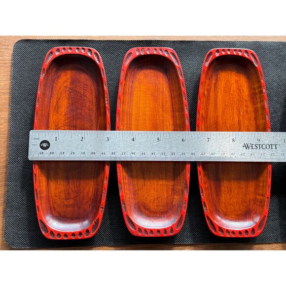 [Like New] Vintage Japanese Petite Wooden Trays – Handcarved, Urushi (Set of 5) - Picture 12 of 14